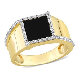 6ct tgw square black onyx and 1/10ct tdw diamond mens ring in 10k yellow gold