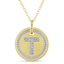 t initial diamond accent pendant with chain in yellow plated sterling silver