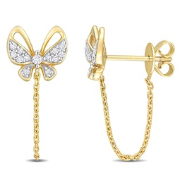 1/7ct tdw diamond butterfly chain link earrings in 14k yellow gold