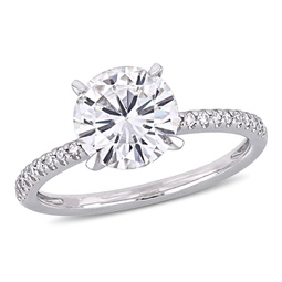 2ct dew created moissanite and 1/10ct tw diamond engagement ring in 14k white gold