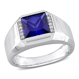 3ct tgw created sapphire and diamond accent mens ring in 10k white gold