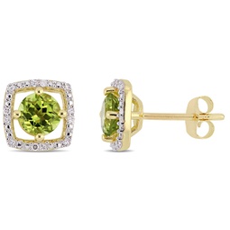 1 1/8ct tgw peridot and diamond accent square stud earrings in 10k yellow gold