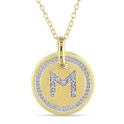 m initial diamond accent pendant with chain in yellow plated sterling silver
