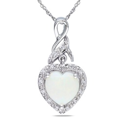 1 1/5 tgw opal and diamond accent heart twist pendant with chain in sterling silver