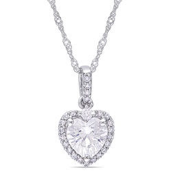 4/5ct dew created moissanite and 1/10ct tw diamond heart halo pendant with chain in 10k white gold