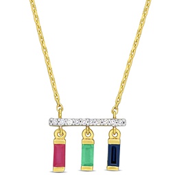 1/2ct tgw multi-gemstone & diamond accent bar necklace in 10k yellow gold - 16.5 in