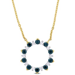 5/8ct tgw blue sapphire and 1/6ct tdw diamond pendant with chain in 10k yellow gold - 16.5 in
