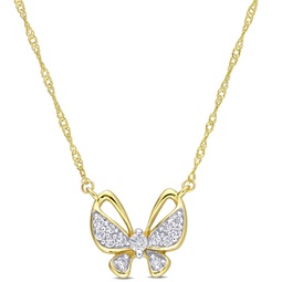 1/8ct tdw diamond butterfly pendant w/ chain in 10k yellow gold