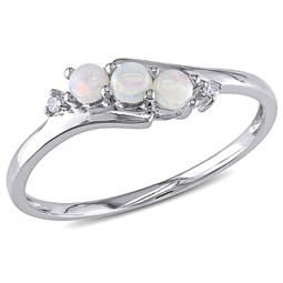 1/5ct tgw opal and diamond accent 3-stone ring in 10k white gold