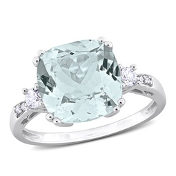 3 7/8ct tgw aquamarine created white sapphire and diamond accent cocktail ring in 10k white gold