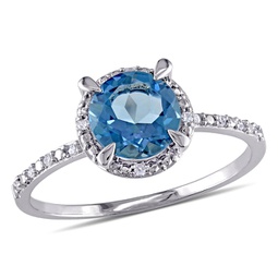 1 3/5ct tgw london-blue topaz halo ring with diamond accents in 10k white gold
