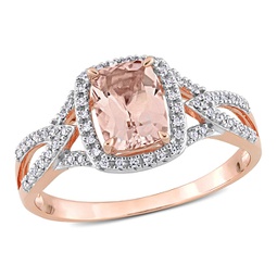 1 1/3ct tgw cushion-cut morganite and 1/6ct tdw diamond crossover ring in 10k rose gold