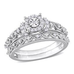 1/3ct tdw diamond double row halo bridal ring set in sterling silver