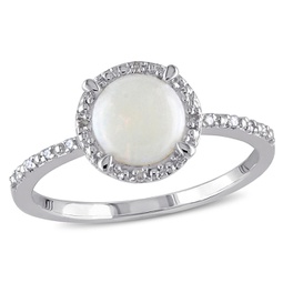4/5ct tgw opal and diamond accent halo ring in sterling silver