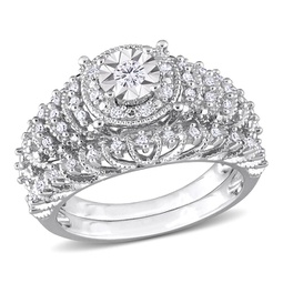 7/8ct tdw diamond halo 2-piece bridal ring set in sterling silver
