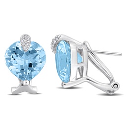 womens 18ct tgw heart-cut sky blue topaz and 1/10ct tdw diamond leverback earrings in 14k white gold