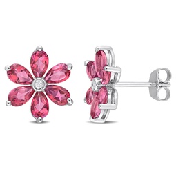womens 4 4/5ct tgw pear shape pink topaz and diamond accent floral stud earrings in 10k white gold