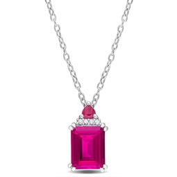 womens 3 1/6ct tgw octagon pink topaz trilliant ruby and diamond accent necklace in sterling silver