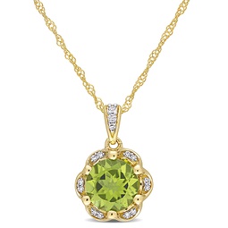 1 1/2ct tgw peridot and diamond accent floral pendant with chain in 14k yellow gold