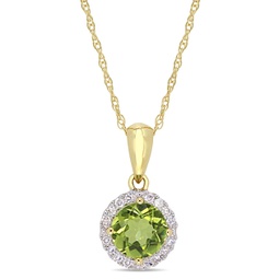 7/8ct tgw peridot and 1/10ct tdw diamond halo pendant with chain in 10k yellow gold