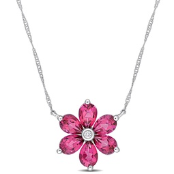 womens 3 1/3ct tgw pear shape pink topaz and diamond accent floral pendant with chain in 10k white gold