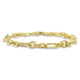 6mm diamond cut figaro chain bracelet in yellow plated sterling silver - 9 in