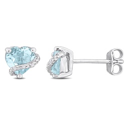 2ct tgw sky blue topaz and diamond accent heart stud earrings in sterling silver