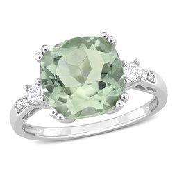 3 2/3ct tgw green quartz created white sapphire and diamond accent cocktail ring in 10k white gold