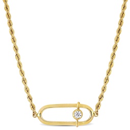 cubic zirconia oval charm rope chain necklace in 10k yellow gold - 18 in