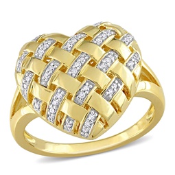 1/8ct tdw diamond lattice heart split-shank ring in yellow plated sterling silver