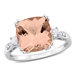 4 1/3ct tgw morganite created white sapphire and diamond accent cocktail ring in 10k white gold