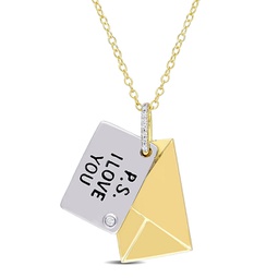 diamond accent letter envelope i love you pendant with chain in yellow plated sterling silver