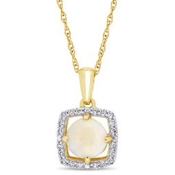 opal and 1/10 ct tw diamond floating square halo necklace in 10k yellow gold