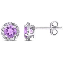 4/5ct tgw amethyst and diamond accents halo stud earrings in sterling silver