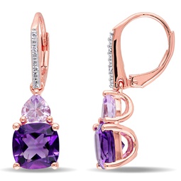 4 1/3ct tgw amethyst rose de france and diamond accents leverback earrings in rose silver