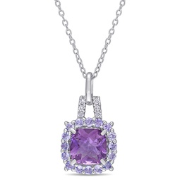 2 1/3ct tgw amethyst tanzanite and diamond accents pendant with chain in sterling silver