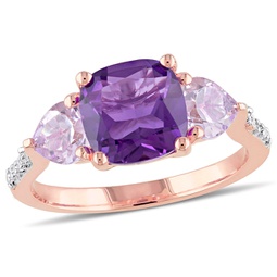 2 1/2ct tgw amethyst rose de france and diamond accents ring in rose silver