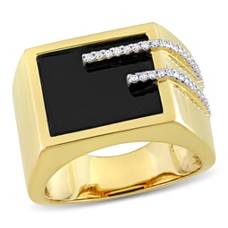 5ct tgw square black onyx and 1/6ct tw diamond mens ring in yellow plated sterling silver