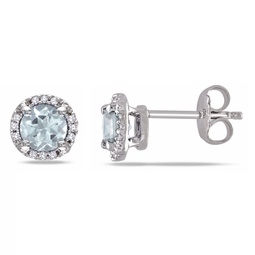 4/5ct tgw aquamarine and diamond halo stud earrings in sterling silver