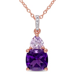 2 1/7ct tgw african amethyst rose de france and diamond accent heart necklace in rose silver