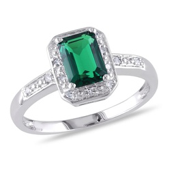 womens 7/8ct tgw emerald cut created emerald and diamond accent ring in sterling silver
