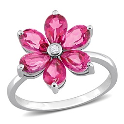 womens 2 4/5ct tgw pear shape pink topaz and diamond accent floral ring in 10k white gold