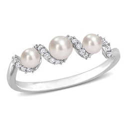 cultured freshwater pearl and 1/10 ct tdw diamond swirl ring in 14k white gold