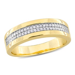 1/10ct tdw diamond mens double row anniversary band in yellow plated sterling silver