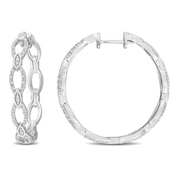 1/4ct tdw diamond oval design hoop earrings in sterling silver