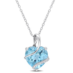 7ct tgw sky blue topaz and diamond accent heart pendant with chain in sterling silver