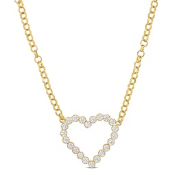 7 1/2 ct tgw cubic zirconia open heart necklace in yellow silver - 18 in
