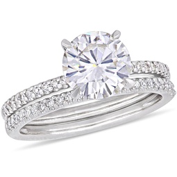2ct dew created moissanite and 1/4ct tw diamond bridal set in 14k white gold