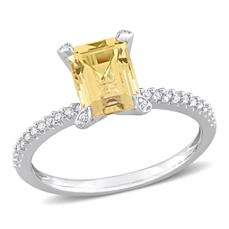 1 1/2 ct tgw citrine and 1/10 ct tw diamond octagon ring in 10k white gold
