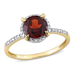 garnet halo ring with diamonds in 10k yellow gold